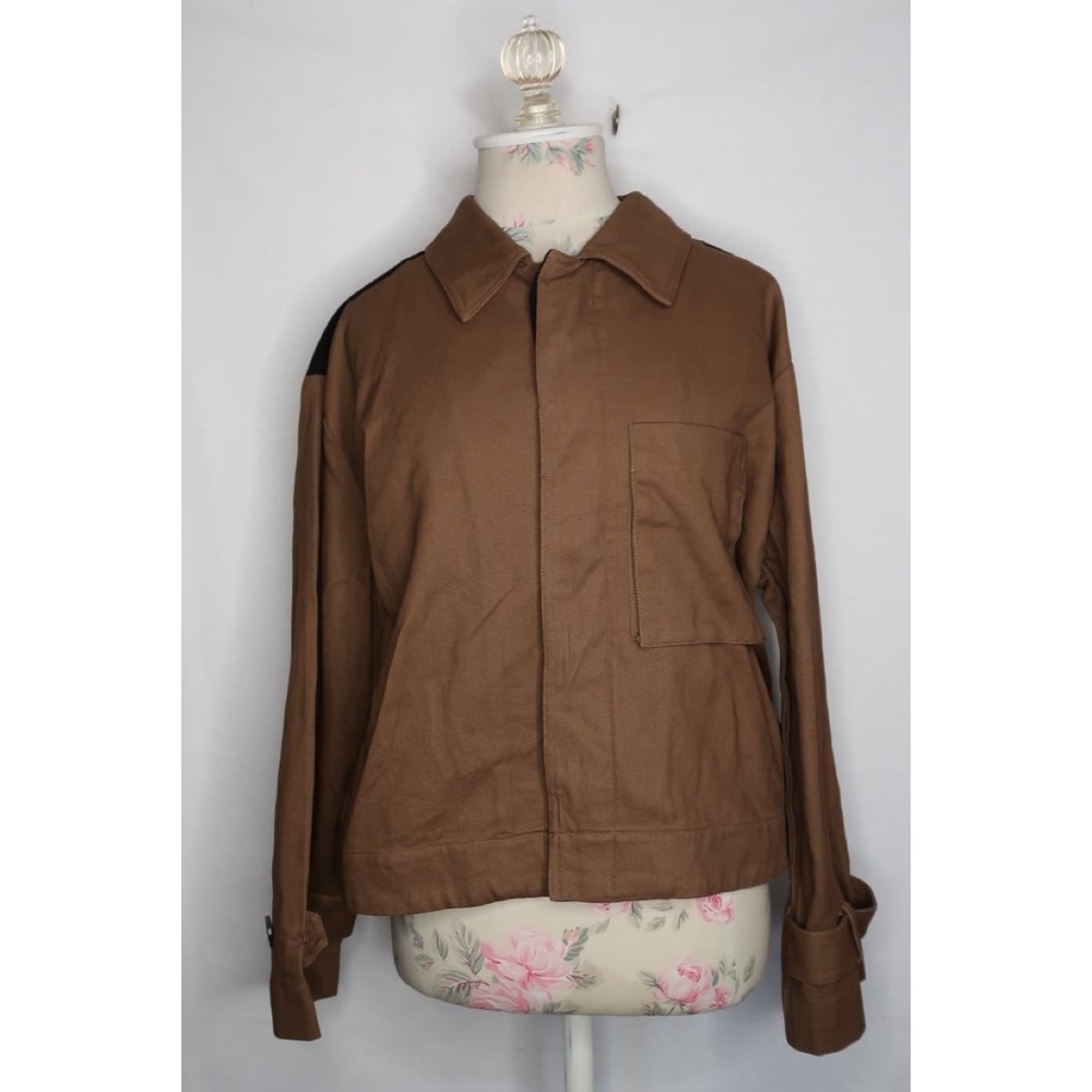 Christian Lacroix Womens S Colorblock Utility Jacket Brown Black Designer NWT